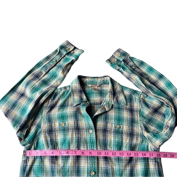 Duluth Trading Co. Women’s Teal Plaid Cotton Flannel Button Down Shirt, XS - Picture 7 of 8